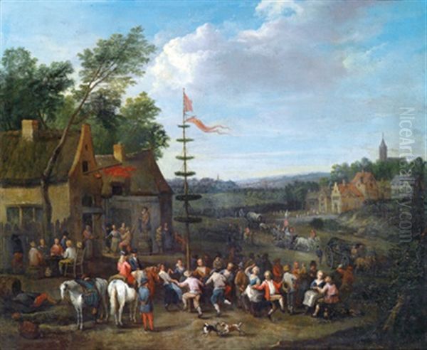 Eine Kirmes Mit Um Einen Maibaum Tanzenden Dorfbewohnern Oil Painting by Karel Breydel