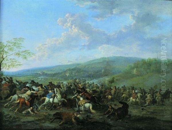 Scene De Choc De Cavalerie Oil Painting by Karel Breydel