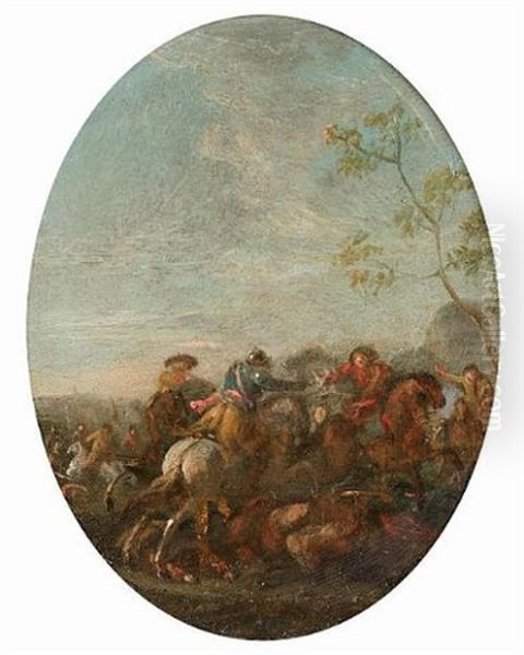 Cavalry Skirmish (+ Another Similar; Pair) Oil Painting by Karel Breydel