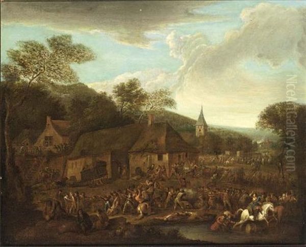 Soldiers Pillaging A Village Oil Painting by Karel Breydel