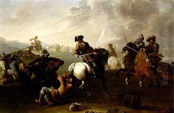 Cavalry Engagement Oil Painting by Karel Breydel