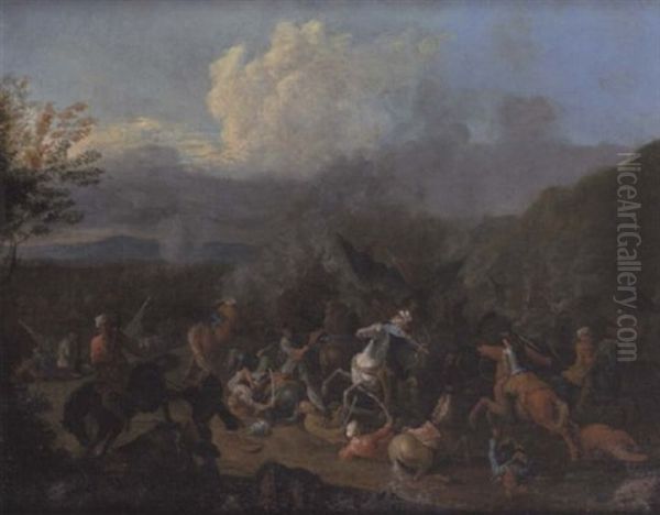 A Cavalry Skirmish Between Turks And Christians Oil Painting by Karel Breydel