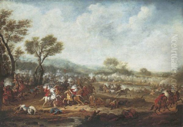 A Cavalry Battle Oil Painting by Karel Breydel