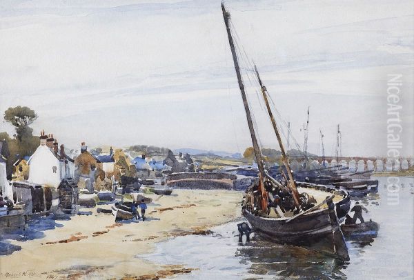 Beached Fishing Boats Oil Painting by Robert Weir Allan