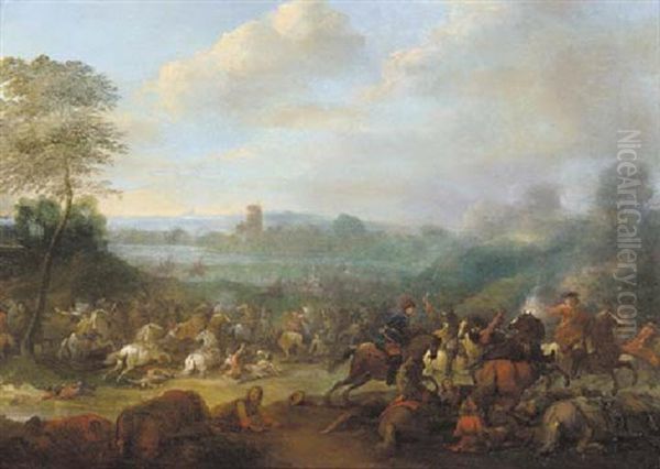 A Cavalry Battle Oil Painting by Karel Breydel