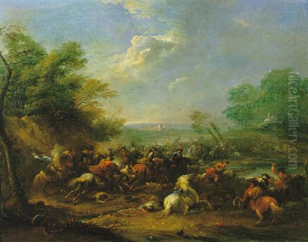 Le Choc De Cavalerie Oil Painting by Karel Breydel