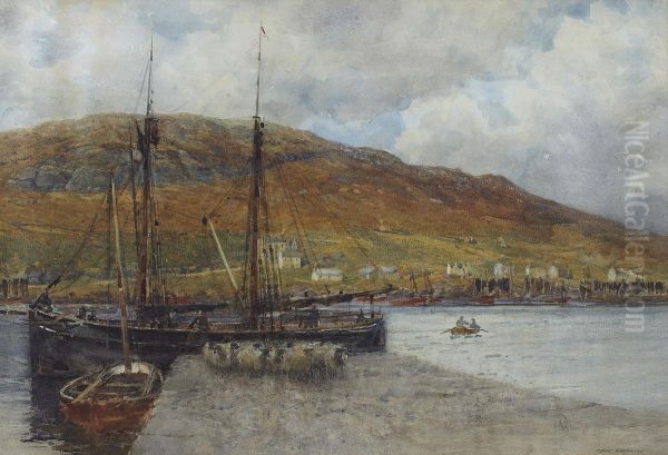 A Busy Harbour Oil Painting by Robert Weir Allan