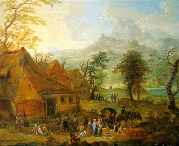 Reunion De Paysans Dans Un Paysage Vallonne Oil Painting by Karel Breydel