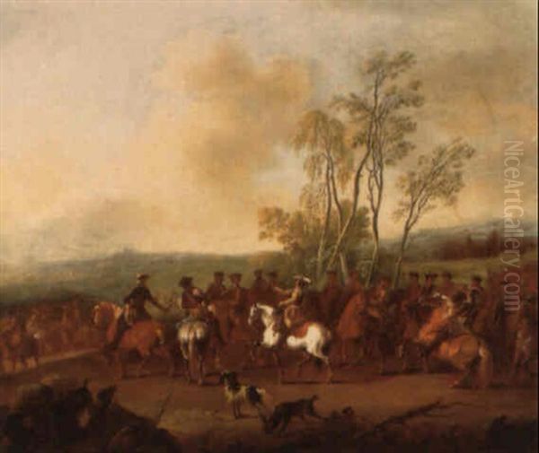 Military Commanders On A Battlefield Oil Painting by Karel Breydel