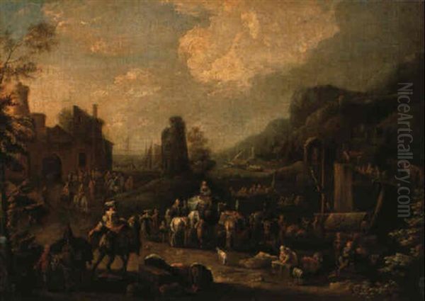 Merchants And Travellers Near A Coastal Inlet Oil Painting by Karel Breydel