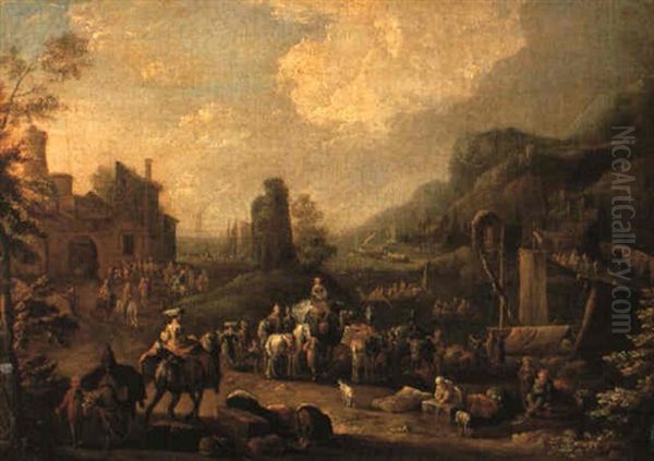 Merchants And Travellers Near A Coastal Inlet Oil Painting by Karel Breydel