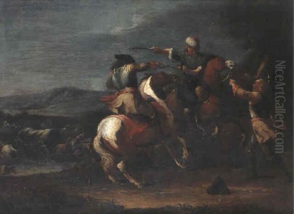 Combat De Cavalerie Oil Painting by Karel Breydel