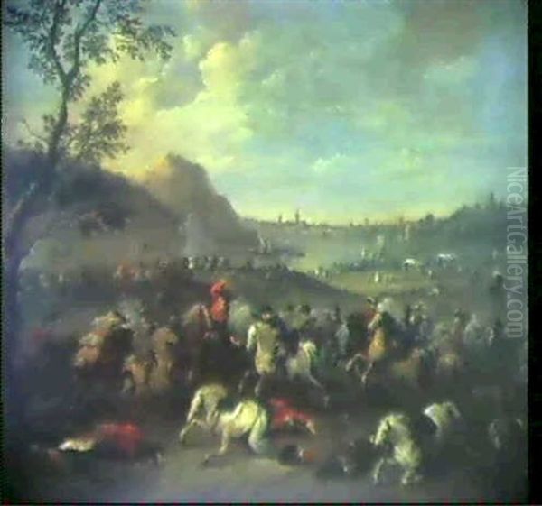 Ein Paar Schlachtszenen                                     (2) Oil Painting by Karel Breydel