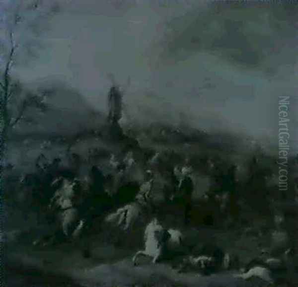 Schlachtenszene In Weiter Ebene Vor Den Mauem Einer         Stadt Oil Painting by Karel Breydel