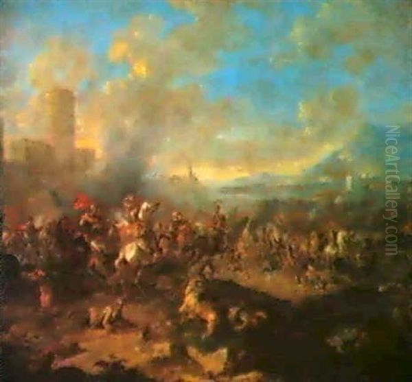 Reitergefecht Vor Den Mauern Einer Befestigten Stadt Oil Painting by Karel Breydel