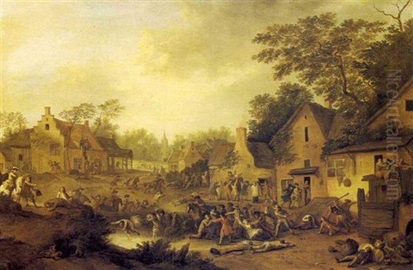 Villagers Repelling An Attack Oil Painting by Karel Breydel