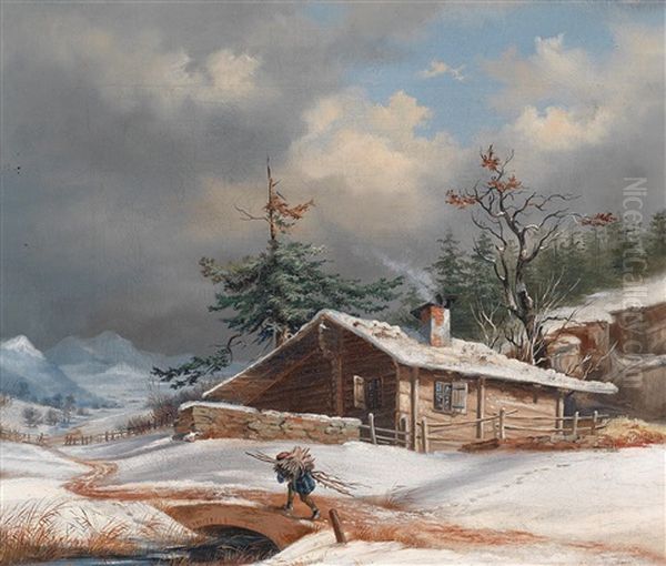 Holzsammler In Winterlandschaft Oil Painting by Jan Hendrik Breyer