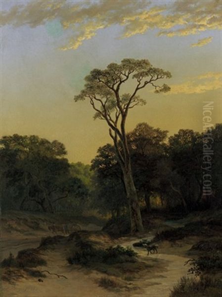 Abendstimmung Uber Einem Waldstuck Oil Painting by Jan Hendrik Breyer