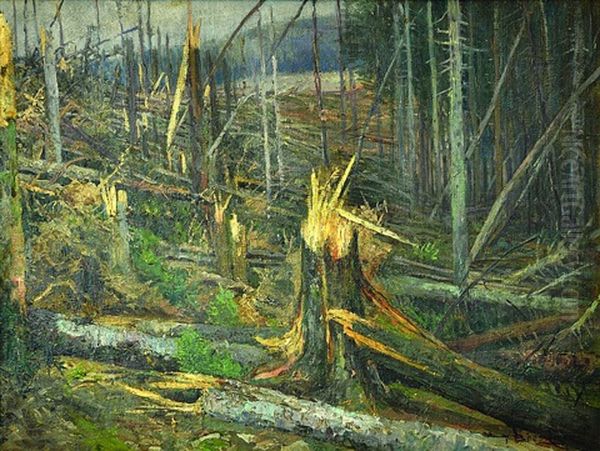 The Tragedy Of The Forest On A Gate By Windstorm Oil Painting by Vaclav Brezina