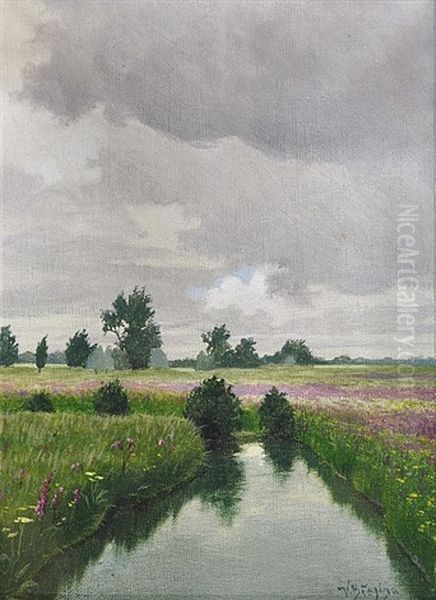 Potok V Lukach Oil Painting by Vaclav Brezina