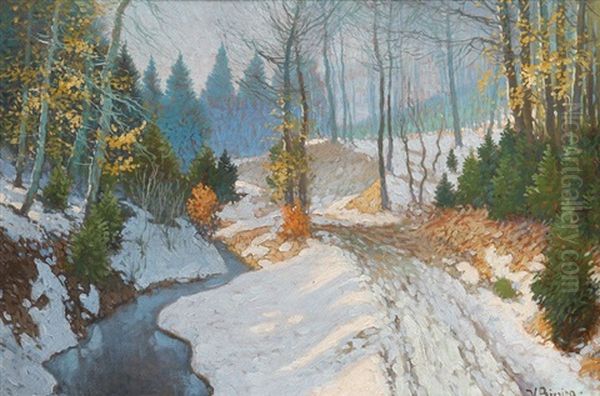 Winter Am Waldbach Oil Painting by Vaclav Brezina