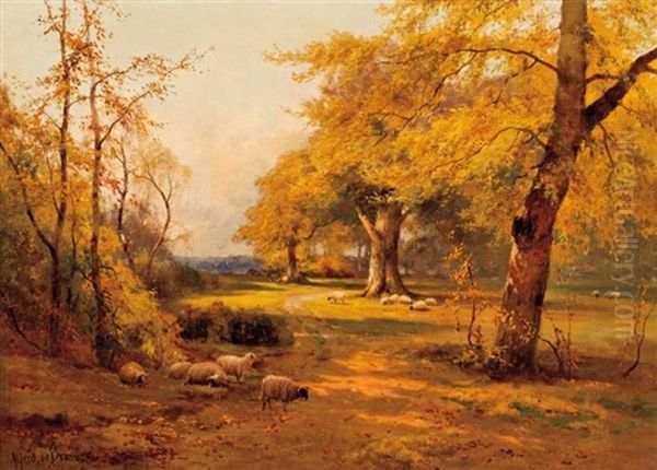 Autumn Sunshine Burnhamwood Oil Painting by Alfred de Briansky SR