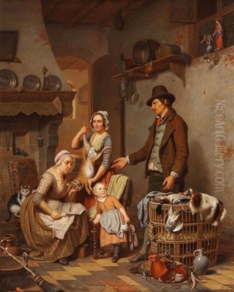 Keukeninterieur Met Familie Oil Painting by Charles Brias