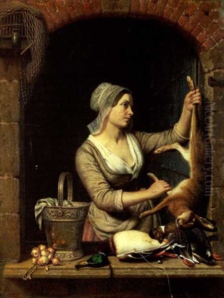 Cuisiniere Preparant Le Gibier Oil Painting by Charles Brias