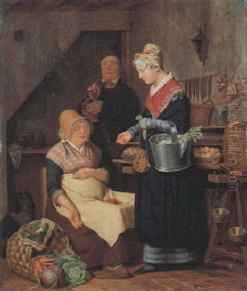 Bei Der Gemuseverkauferin Oil Painting by Charles Brias