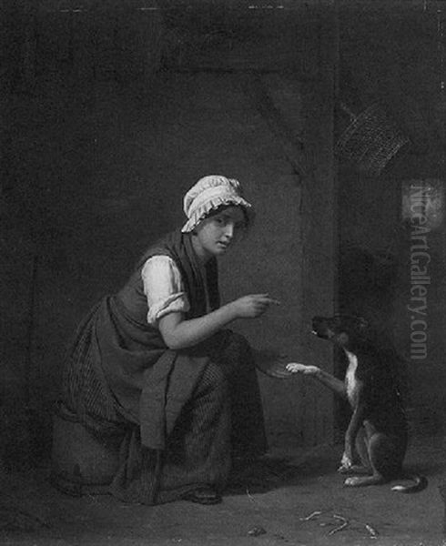 Training The Dog Oil Painting by Charles Brias