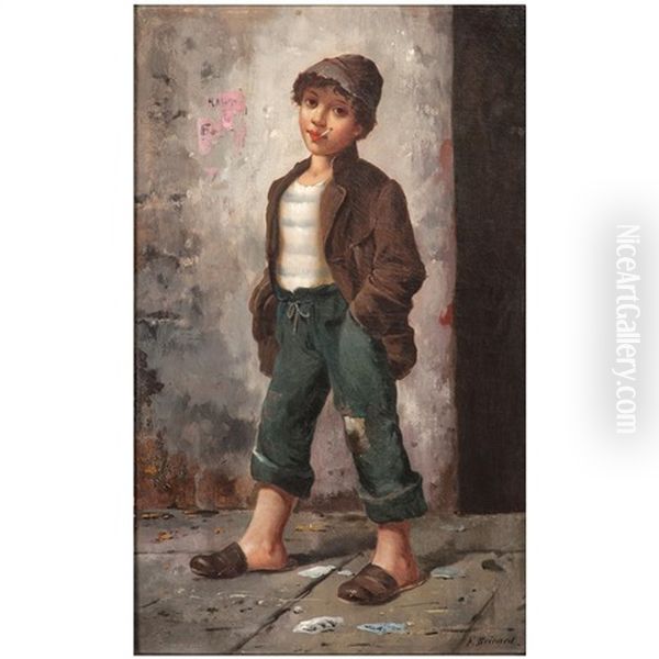 Street Urchin With Cigarette Oil Painting by Francois Xavier Bricard