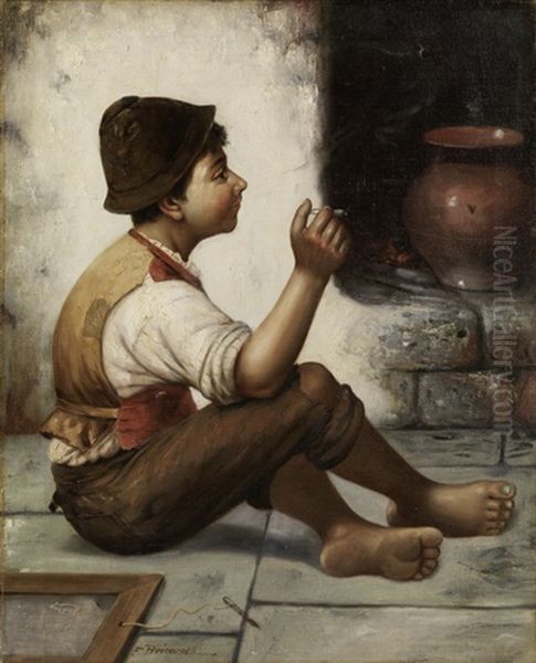 Rauchender Junge Oil Painting by Francois Xavier Bricard