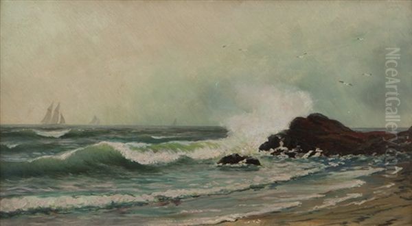 Coastal With Crashing Waves And Distant Sails Oil Painting by Alfred Thompson Bricher