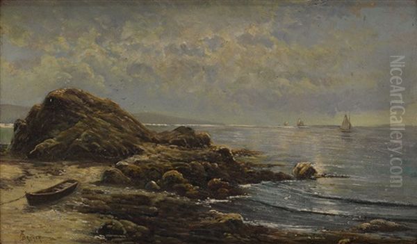 Rocky Shore With Sailboats In The Distance Oil Painting by Alfred Thompson Bricher