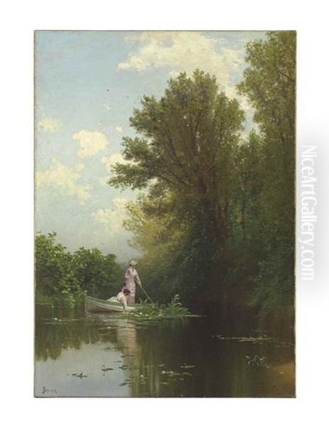 Gathering Water Lilies At Curzon's Mills, Newburyport, Massachusetts Oil Painting by Alfred Thompson Bricher