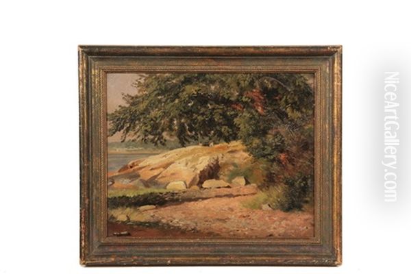 Rocky Coastal Scene With Figures Under Shade Tree Oil Painting by Alfred Thompson Bricher