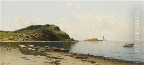 West Island, Seaconnett Point, Rhode Island (a Sunny Day On The Coast) Oil Painting by Alfred Thompson Bricher