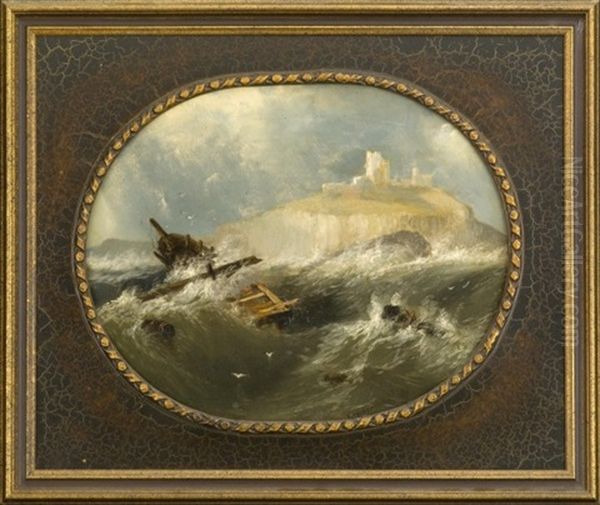 Dunstanburgh Castle With Shipwreck Off The Northumberland Coast Oil Painting by Alfred Thompson Bricher