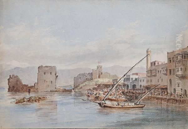 The Harbour Of Berut On The Coast Of Lyria Oil Painting by Sir William Allan