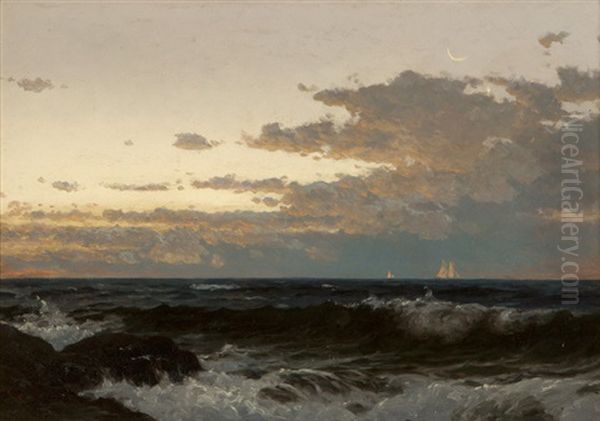 Sailboats Along A Coastal Sunset Oil Painting by Alfred Thompson Bricher