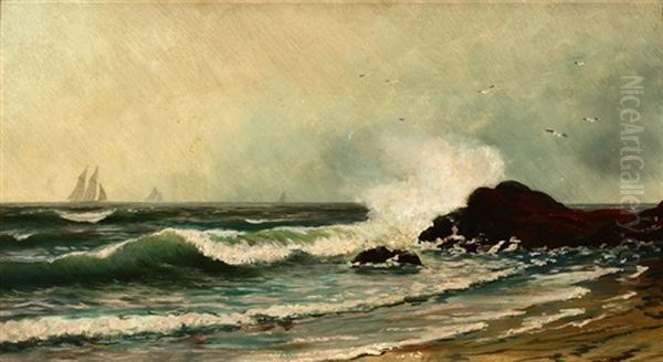 Coastal With Crashing Wave And Distant Sails Oil Painting by Alfred Thompson Bricher