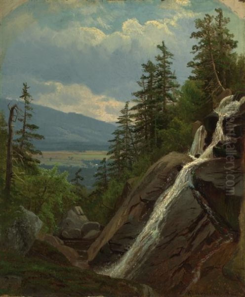 Mountain Waterfall Oil Painting by Alfred Thompson Bricher