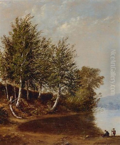 Figures At Lakeside Oil Painting by Alfred Thompson Bricher