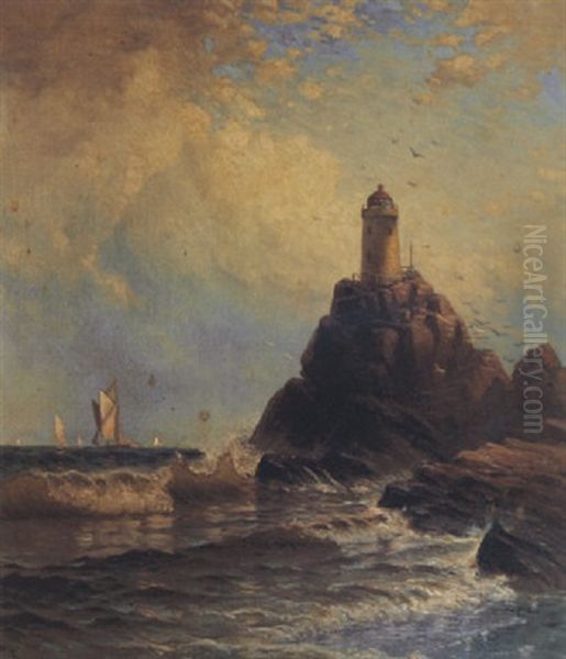 Lighthouse On Rock Oil Painting by Alfred Thompson Bricher