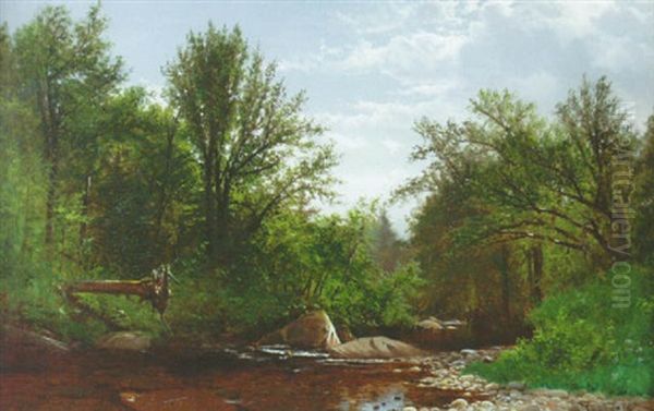 A Rocky Riverbed Oil Painting by Alfred Thompson Bricher