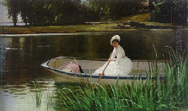 Mrs. Bricher In A Boat Oil Painting by Alfred Thompson Bricher