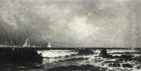 Sailing Vessels Off Rocky Coast Oil Painting by Alfred Thompson Bricher