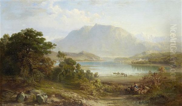 A View Of Konigsee Near Munich Oil Painting by Frederick Lee Bridell