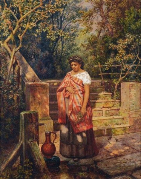 Italienne A La Fontaine Oil Painting by Ed Allanschmidt