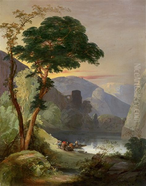 Ein Gebirgssee In Den Italienischen Alpen Oil Painting by Frederick Lee Bridell